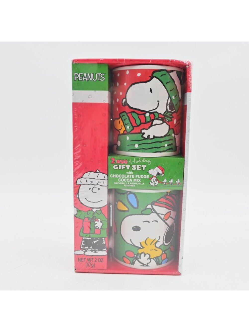 Peanuts Snoopy Charlie Brown 2 Mug Holiday Gift Set Cocoa Mix Christmas NIB